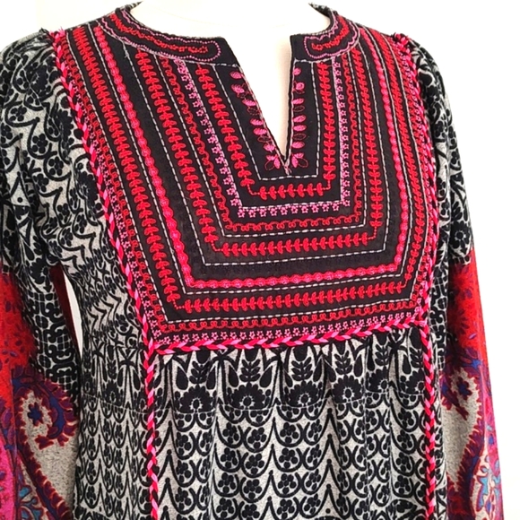 Earthbound Urban Nomad Womans Paisley Long Sleeves Embroidered Dress S/M - Picture 2 of 10